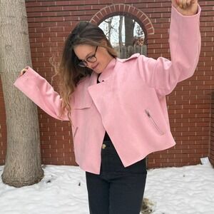 Pastel Pink Faux Suede Moto Jacket with Zipper Pockets Women's Medium
